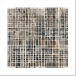 Brown and Beige Abstract Grid Pattern Posters and Art